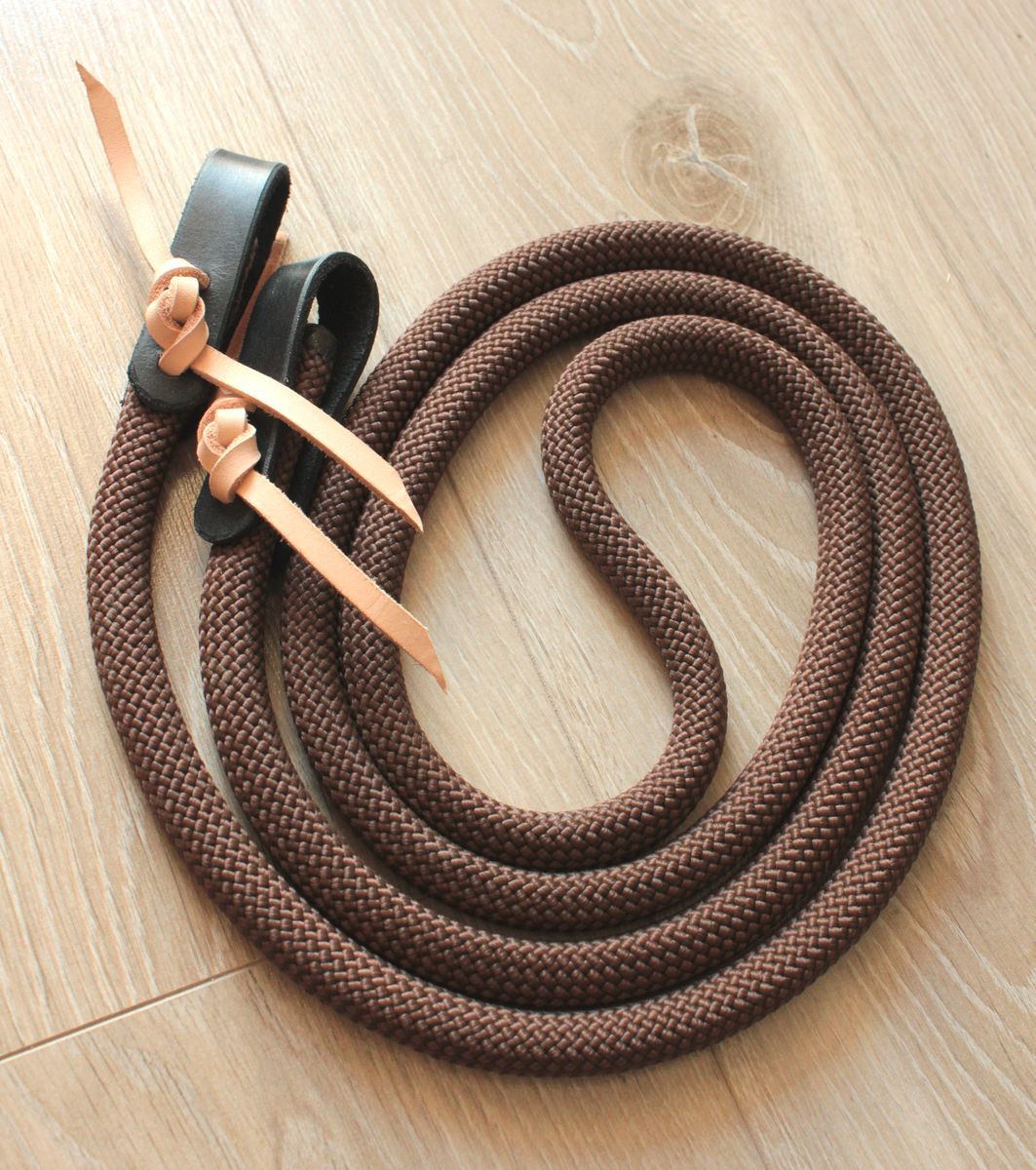 Otěže hnědé s kůží bez karabin • 2,1 m